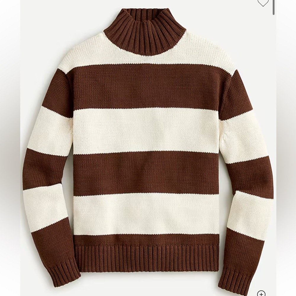 J.Crew Brown and White Striped Turtleneck Sweater